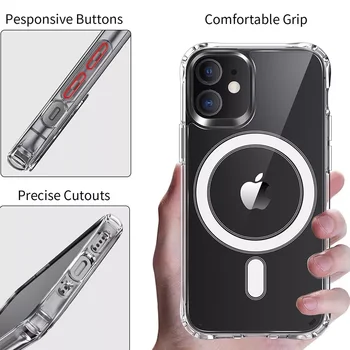 Pregledna Magnetni Shockproof Primeru Za iPhone 11 12 Pro Max X XS Magsafe Magsafing Brezžično Polnjenje Jasno, Zadnji Pokrov iPhone12