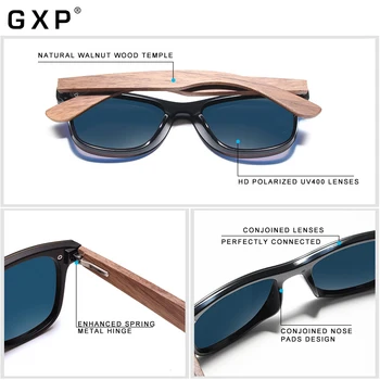 GXP Modni Moški Ročno Rimless Polarizirana Naravno Orehovo Lesena Očala, Ogledalo UV400 Očala Ženske Vožnjo sončna Očala