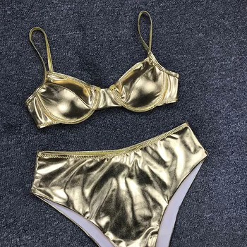 2020 Seksi Ženske Bikini Določa Kopalke Serije Summer Beach Nositi Kopalke Solid Gold Kopalke Za Ženske Ženski