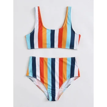 Črtaste Kopalke 2021 Ženske Visoko Pasu Bikini Komplet Seksi Kopalke Ženske, Plavanje Obleko Za Ženske Kopalke Plažo Poletje