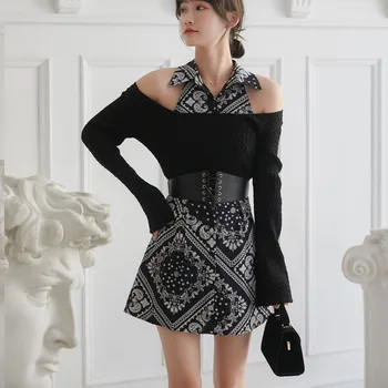 Vintage Obleko Poletje Kratek Rokav Črno Krilo korejski Moda Tunics Obleke za Ženske do leta 2020 Priložnostne Strappy Obleke Hara Juku Boho