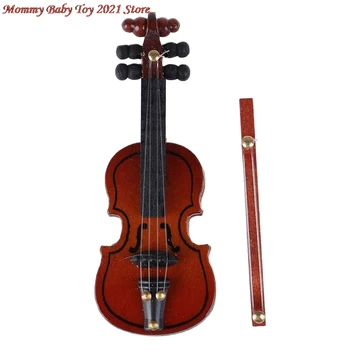 1PCS Glasbeni Instrument DIY 1/12 Lutke Lesene Hiše Violino Plastično Mini Violino Lutke Obrti Lutke Dodatki