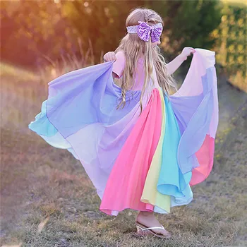 Malo Dekleta Poletje Princesa Obleko Otroci Kratek Rokav Očesa Tutu Mavrica Mozaik Oblačila Otrok Rojstni Barva Obleke