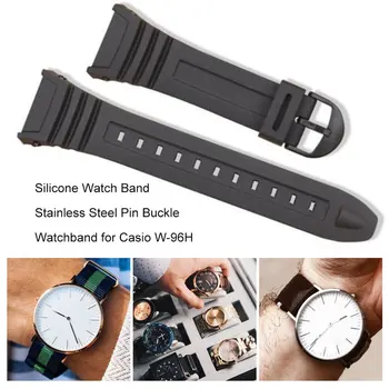 Silikonski Watch Band Nerjavno Jeklo Pin Sponke Watchband za Casio W-96H Šport Moški Ženske Trak Zapestnice