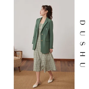 DUSHU Plus velikost oversize zelen jopič plašč Žensk pomlad elegantna urad ženske Ženski blazer priložnostne ulične dolgimi rokavi jakno
