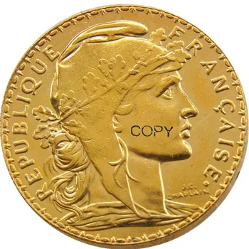 1907 Francija 20 Franc Petelin Pozlačeni Kopija Kovanca