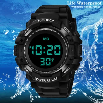 Elektronski Watch LED Watch Datum Šport Alarm Šport Pazi za Mens Moda Nepremočljiva ročno uro Plastični Trak Relogio Masculino