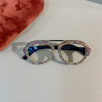 ženske vintage sončna očala Krog načrt Bling kamni Luksuzni sončna očala Blu-ray oči protetion Obravnavi očala Clear leče eyeglass